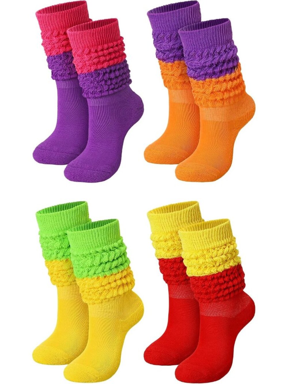🧦Women's Bright Colour 4 Pairs Neon Slouch Socks Scrunch Socks Athletic Slouchy